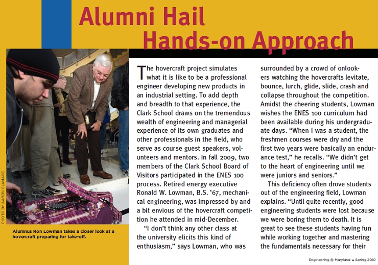 Alumni Hail Hands On Approach