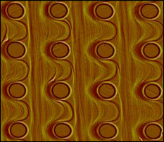 Template self-organization -- cylindrical pits on a silicon surface.