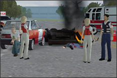 EMT, Fire and Rescue personnel respond to the scene of a multi-vehicle collision.